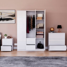 Lassic Vida Designs Glinton 3 Piece White Fsc Bedroom Set - (3 Drawer Chest, 3 Door Wardrobe, 2 Drawer Bedside Chest) - thumbnail 2