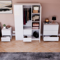 Lassic Vida Designs Glinton 3 Piece White Fsc Bedroom Set - (3 Drawer Chest, 3 Door Wardrobe, 2 Drawer Bedside Chest) - thumbnail 3