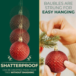 Festive Fix Christmas Baubles Set 130 Piece Red & Gold Decorations With Tree Topper Complete Tree Decoration Set Premium Holiday - thumbnail 4