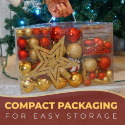Festive Fix Christmas Baubles Set 130 Piece Red & Gold Decorations With Tree Topper Complete Tree Decoration Set Premium Holiday - thumbnail 6