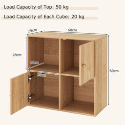 Costway 4-Cube Bookcase 3-Tier Bookshelf Storage Organizer W/2 Cabinets-Natural - thumbnail 2