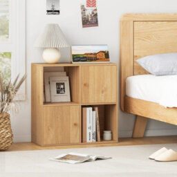Costway 4-Cube Bookcase 3-Tier Bookshelf Storage Organizer W/2 Cabinets-Natural - thumbnail 5