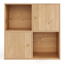 Costway 4-Cube Bookcase 3-Tier Bookshelf Storage Organizer W/2 Cabinets-Natural - thumbnail 8