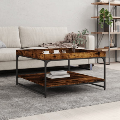 Walplus Coffee Table Smoked Oak 80X80X45 Cm Engineered Wood And Iron - image 1