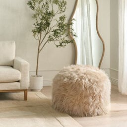 Wyld And Coco Light Beige Faux Fur Pouffe 70 X 70 Cm With Removable Cover - thumbnail 2