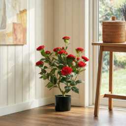 Homcom 65Cm Artificial Camellia Flower Plant With 116 Lush Leaves, Red - thumbnail 1