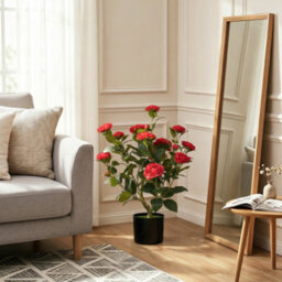 Homcom 65Cm Artificial Camellia Flower Plant With 116 Lush Leaves, Red - thumbnail 8