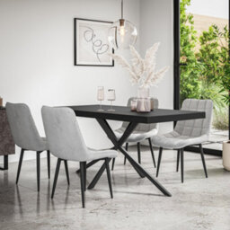 More4Homes Donni Dining Table And Chairs -  Black Table Top W Black Legs + Nova Velvet Dining Chair Set Of 6 (Grey) - thumbnail 1