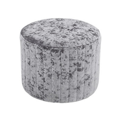 Silver Grey Velvet Dressing Table Vanity Seat Stool Round Ottoman Pouffe Footstool - image 1