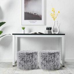Silver Grey Velvet Dressing Table Vanity Seat Stool Round Ottoman Pouffe Footstool - thumbnail 6