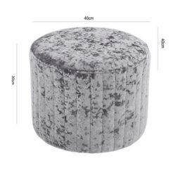 Silver Grey Velvet Dressing Table Vanity Seat Stool Round Ottoman Pouffe Footstool - thumbnail 2