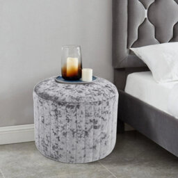Silver Grey Velvet Dressing Table Vanity Seat Stool Round Ottoman Pouffe Footstool - thumbnail 4