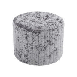 Silver Grey Velvet Dressing Table Vanity Seat Stool Round Ottoman Pouffe Footstool - thumbnail 1