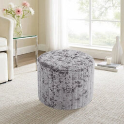 Silver Grey Velvet Dressing Table Vanity Seat Stool Round Ottoman Pouffe Footstool - thumbnail 3