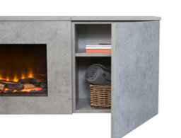 Acantha Orion Xo Electric Floating Media Wall Suite In Concrete Effect With Tv Board & Black Oak Wall Panels - thumbnail 4