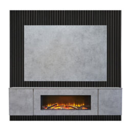 Acantha Orion Xo Electric Floating Media Wall Suite In Concrete Effect With Tv Board & Black Oak Wall Panels - thumbnail 3