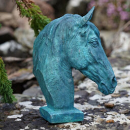 Burgess Cast Iron Horse Head Bust In Verdigris Antique Vintage Style Garden Ornament - thumbnail 3