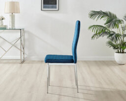 Furniturebox Uk 4X Milan Navy Hatched Velvet Dining Chairs Silver Legs - thumbnail 5