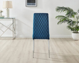 Furniturebox Uk 4X Milan Navy Hatched Velvet Dining Chairs Silver Legs - thumbnail 6