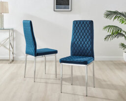 Furniturebox Uk 4X Milan Navy Hatched Velvet Dining Chairs Silver Legs - thumbnail 2