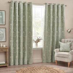 Wylder Sophia Jacquard Floral Room Darkening Eyelet Curtain Pair Sage (W)229Cm X (D)183Cm