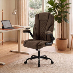 Office Chair, Computer Desk Chair With Flip-Up Armrest, Brown - thumbnail 7