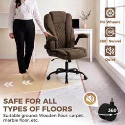 Office Chair, Computer Desk Chair With Flip-Up Armrest, Brown - thumbnail 3