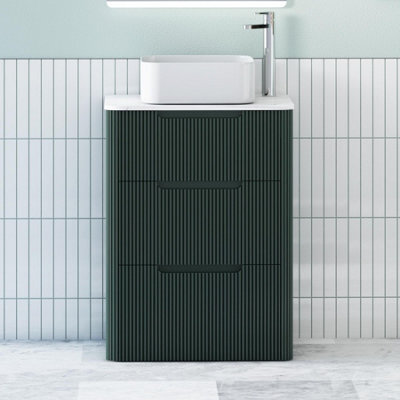 Royal Bathrooms Avenza 600mm Deep Moss Green Floor Standing Countertop Bathroom Vanity Unit 3 Drawer With Elena Basin - image 1