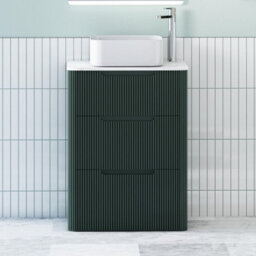 Royal Bathrooms Avenza 600mm Deep Moss Green Floor Standing Countertop Bathroom Vanity Unit 3 Drawer With Elena Basin - thumbnail 1