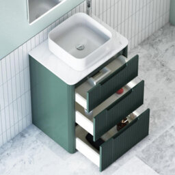 Royal Bathrooms Avenza 600mm Deep Moss Green Floor Standing Countertop Bathroom Vanity Unit 3 Drawer With Elena Basin - thumbnail 5