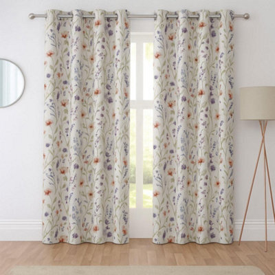 "Sundour Hampshire Fully Lined Ready Made Floral Eyelet Curtains Multi 46X54""" - image 1