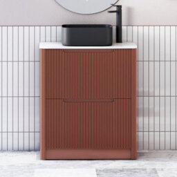 Royal Bathrooms Avenza 800mm Terracotta Clay Floor Standing Countertop Bathroom Vanity Unit 2 Drawer With Art Square Basin