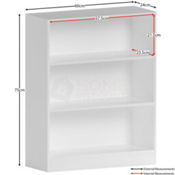 Lassic Vida Designs Cambridge White 3 Tier Low Bookcase Freestanding Shelving Unit (H)750mm (W)600mm (D)240mm - thumbnail 2