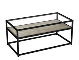 Urbn-Living Urbnliving Height 45Cm Concrete Colour Glass Display Top Coffee Table With Steel Frame Reversible Wooden Storage Shelf - thumbnail 2