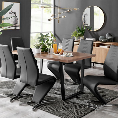 Furniturebox Uk Kylo Brown Wood Effect Dining Table & 6 Black Willow Chairs - image 1