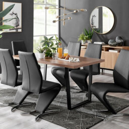 Furniturebox Uk Kylo Brown Wood Effect Dining Table & 6 Black Willow Chairs - thumbnail 1