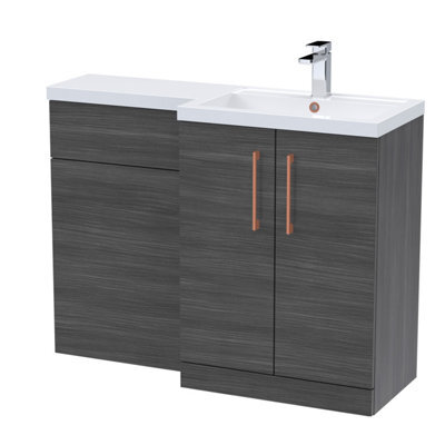 Balterley Right-Hand Bathroom Vanity And Wc Unit Combination, Basin - 1100mm - Woodgrain Anthracite, Copper Handles - image 1