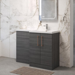 Balterley Right-Hand Bathroom Vanity And Wc Unit Combination, Basin - 1100mm - Woodgrain Anthracite, Copper Handles - thumbnail 4