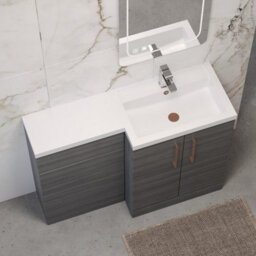 Balterley Right-Hand Bathroom Vanity And Wc Unit Combination, Basin - 1100mm - Woodgrain Anthracite, Copper Handles - thumbnail 3