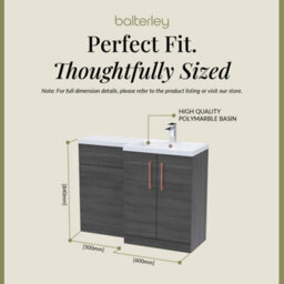 Balterley Right-Hand Bathroom Vanity And Wc Unit Combination, Basin - 1100mm - Woodgrain Anthracite, Copper Handles - thumbnail 5