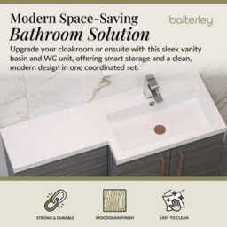 Balterley Right-Hand Bathroom Vanity And Wc Unit Combination, Basin - 1100mm - Woodgrain Anthracite, Copper Handles - thumbnail 2