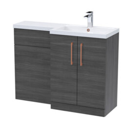 Balterley Right-Hand Bathroom Vanity And Wc Unit Combination, Basin - 1100mm - Woodgrain Anthracite, Copper Handles - thumbnail 1