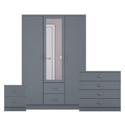 Lassic Vida Designs Riano 3 Piece Bedroom Set (2 Drawer Bedside Chest, 4 Drawer Chest, 3 Door 2 Drawer Mirrored Wardrobe), Grey - thumbnail 8