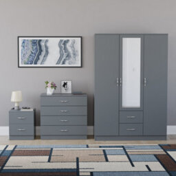 Lassic Vida Designs Riano 3 Piece Bedroom Set (2 Drawer Bedside Chest, 4 Drawer Chest, 3 Door 2 Drawer Mirrored Wardrobe), Grey - thumbnail 7