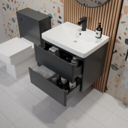 Affine Wall Mounted Bathroom Vanity Unit Basin Sink Storage Furniture Cabinet 600 Grey - thumbnail 3