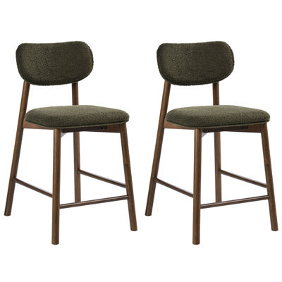 Wyld And Coco Boucle Two-Piece Brown-Green Bar Chairs Set - Supportive Backrest, Rubberwood Frame, Lacquered Finish - image 1