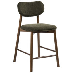 Wyld And Coco Boucle Two-Piece Brown-Green Bar Chairs Set - Supportive Backrest, Rubberwood Frame, Lacquered Finish - thumbnail 5