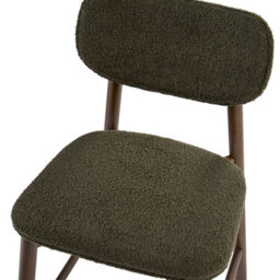 Wyld And Coco Boucle Two-Piece Brown-Green Bar Chairs Set - Supportive Backrest, Rubberwood Frame, Lacquered Finish - thumbnail 8
