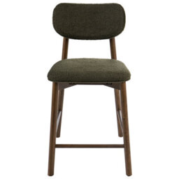 Wyld And Coco Boucle Two-Piece Brown-Green Bar Chairs Set - Supportive Backrest, Rubberwood Frame, Lacquered Finish - thumbnail 6