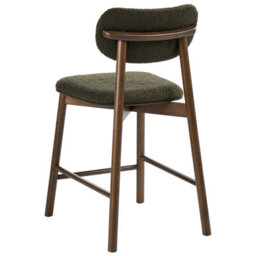 Wyld And Coco Boucle Two-Piece Brown-Green Bar Chairs Set - Supportive Backrest, Rubberwood Frame, Lacquered Finish - thumbnail 7